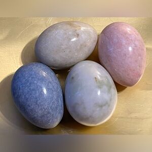 4 Genuine Alabaster or Marble Hand Carved Decorative Eggs